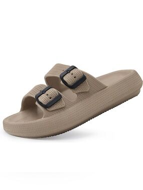 NWT Weweya Beige Sandals for Women/Men: Double-Buckle Adjustable Pillow Sandals